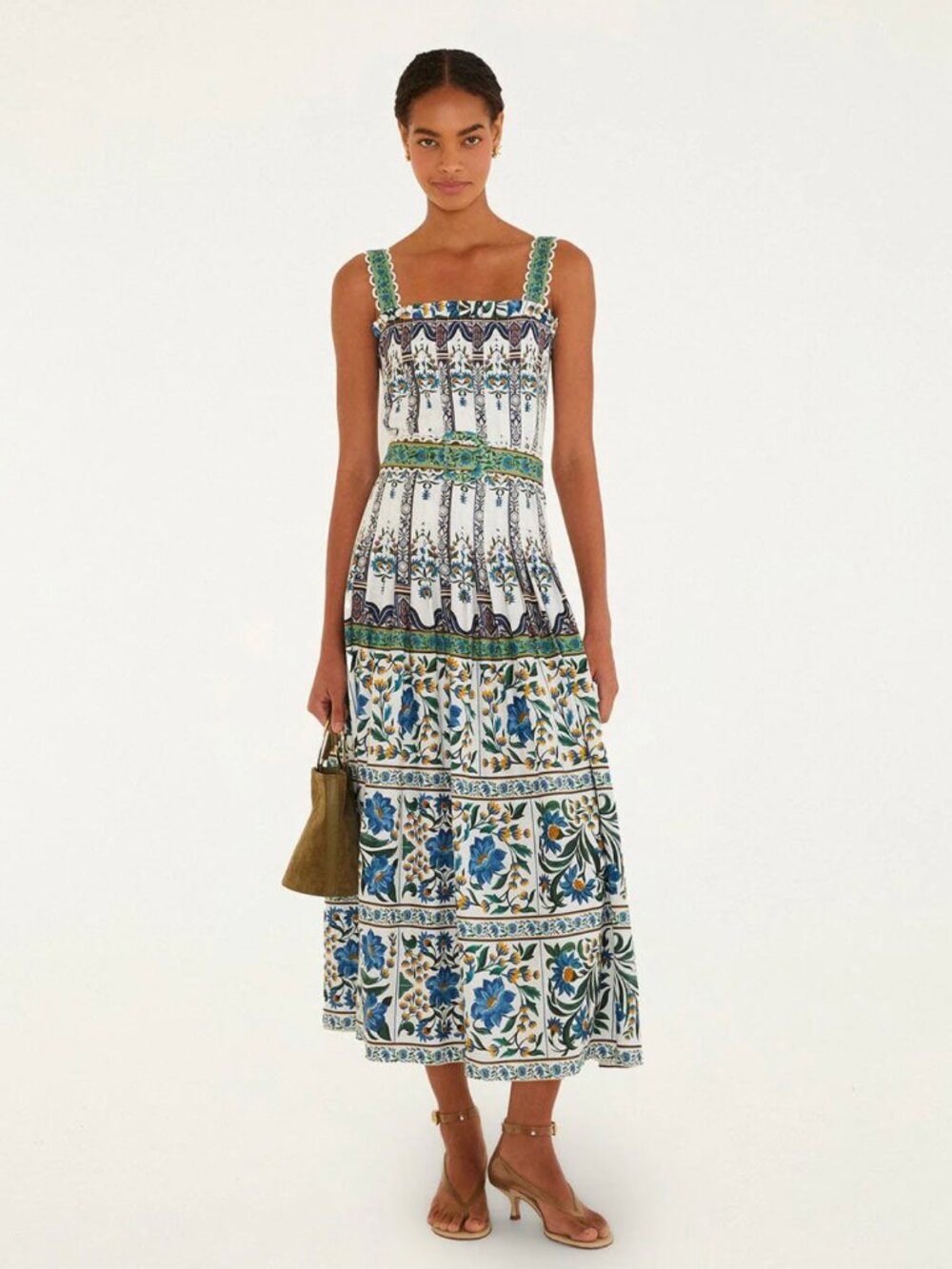 Farm Rio Manoela Off-White Belted Maxi Dress